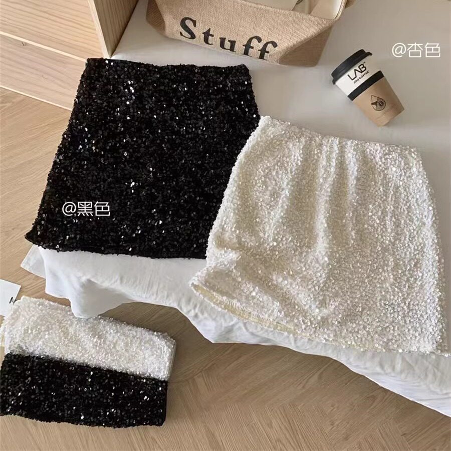 2024秋季白色亮片短裙半身裙