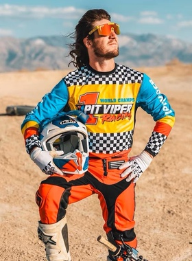 2023复古Deus长袖白色越野速降摩托车服透气速干速降服摩旅机车服