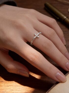 十字架镶钻开口戒指女轻奢百搭