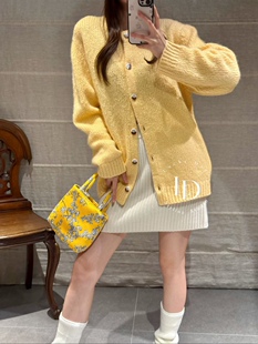 CJZP新品 100%山羊绒三色圆领彩扣羊绒开衫 宽松休闲毛衣外套 女