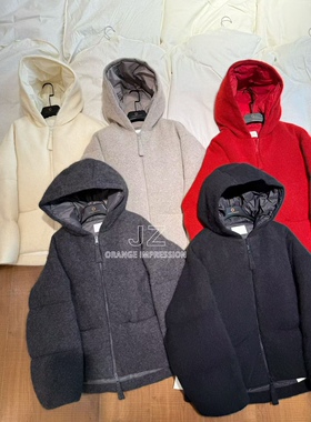 设计师品牌CJZP 冬季新款百搭休闲连帽短款羊绒填充白鹅绒羽绒服