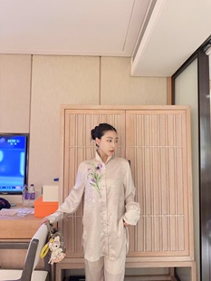 韩重工订珠新中式 新款 25春季 潮 阔脚长裤 休闲女套装 上衣 设计师款