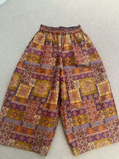 洋气松紧腰显瘦阔腿裤 百搭宽松印花休闲裤 女 早春时尚 设计师正品