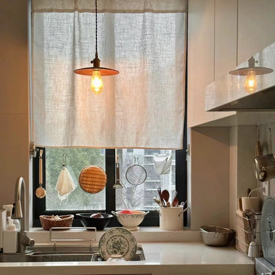 中古麻质厨房帘小门帘送小福条