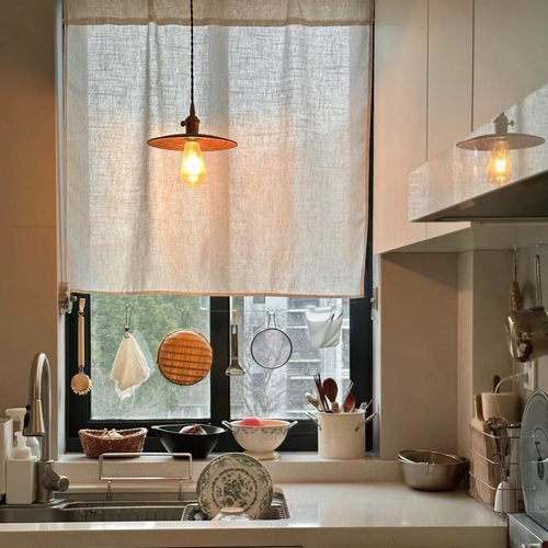 中古麻质厨房帘小门帘送小福条