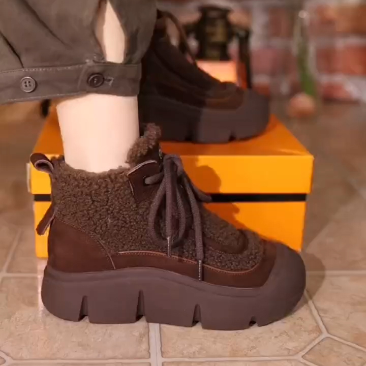 真皮厚底加绒2024冬新款妈妈棉鞋