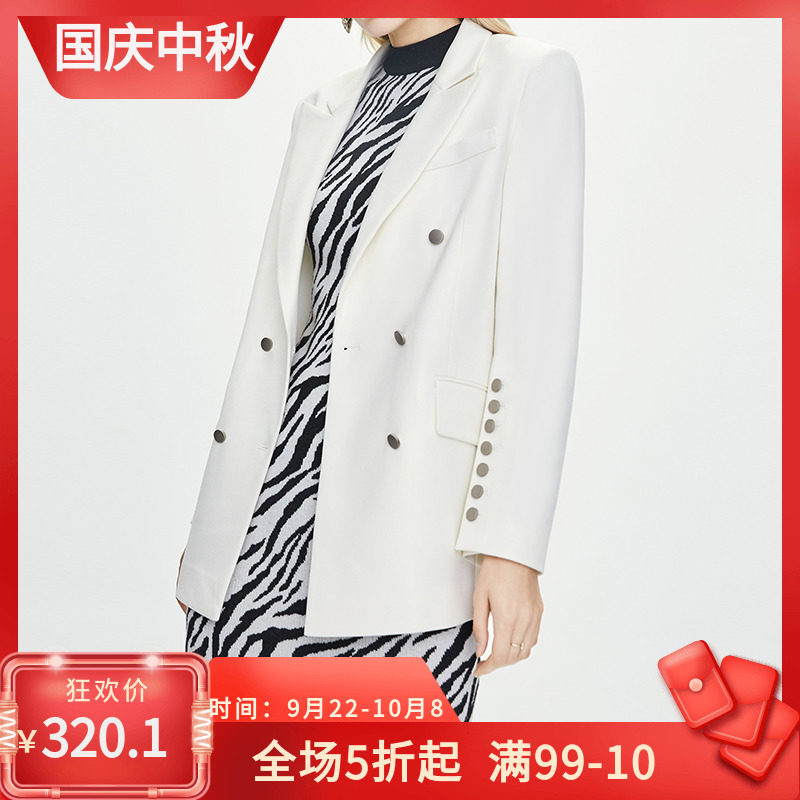 白色小西装中长款2020秋冬新款韩版chic时尚气质休闲双排扣外套女