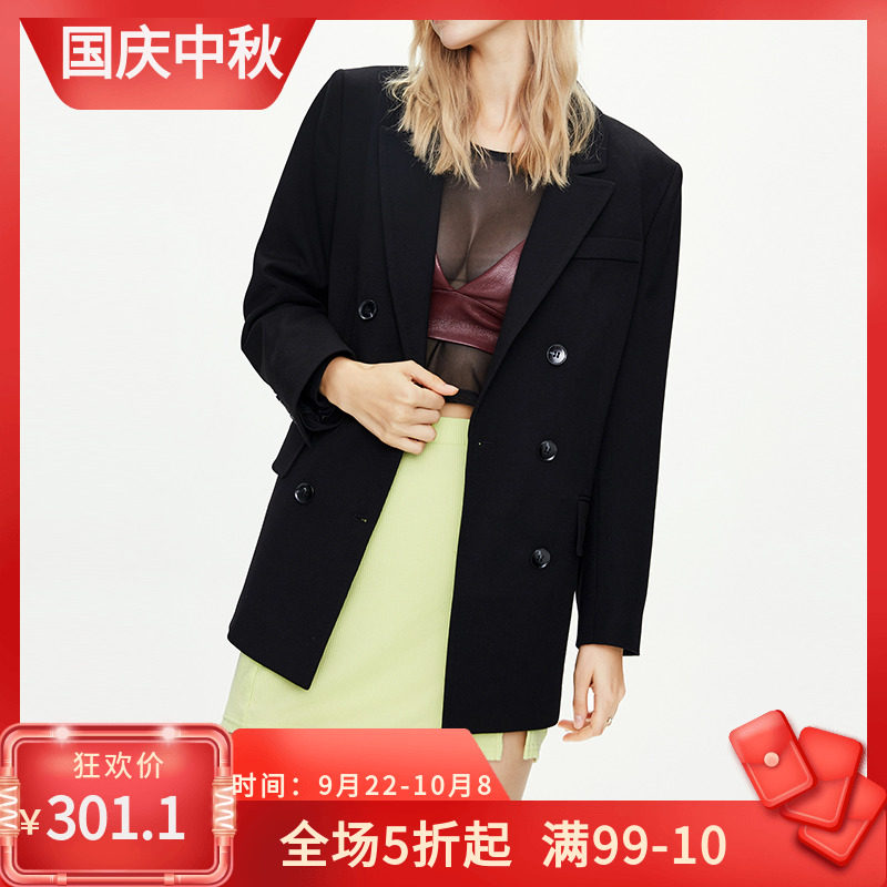 黑色小西装加厚2020秋冬韩版新品宽松气质职业双排扣中长款外套女