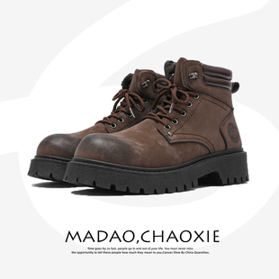 马丁靴男款秋冬季2025新款小众美式复古高帮皮鞋痞帅高级感工装靴