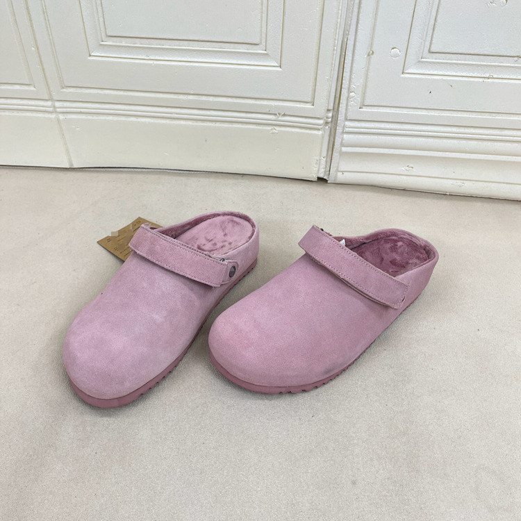 圆头纯色内里加绒厚底博肯拖鞋