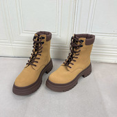 圆头系带厚底粗跟时装 Lady Shoes外贸原单女靴微瑕时尚 短靴马丁靴