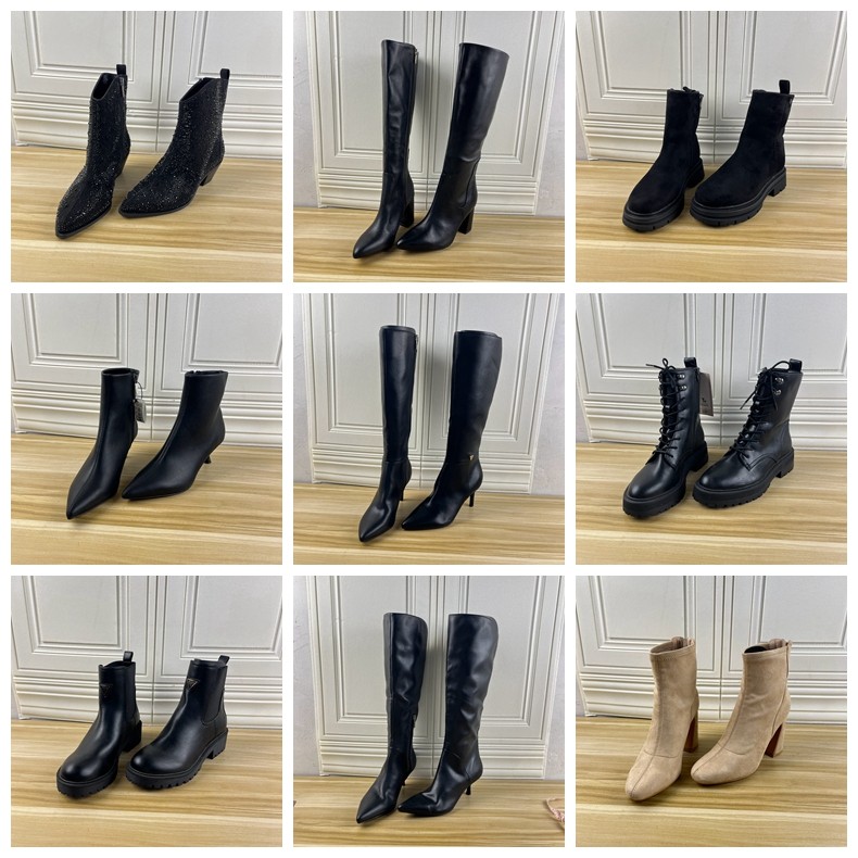 37码杂款靴子尖头粗高跟时尚短靴