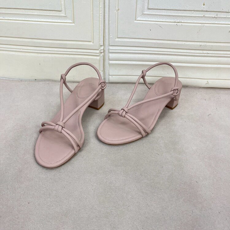 外贸原单粗跟凉鞋简约时尚新款圆头露趾舒适百搭日常气质高跟女鞋