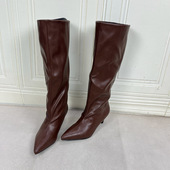 Lady 长靴 尖头纯色细跟套筒西部时装 Shoes外贸原单女靴新款 时尚