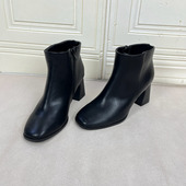 侧拉链方头舒适休闲百搭气质女皮鞋 外贸原单粗跟短靴简约时尚 新款