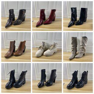 Lady Shoes杂款40码外贸原单女靴独码圆头厚底粗跟时装短靴长靴