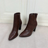 侧拉链舒适气质女款 Lady Shoes外贸原单尖头粗跟短靴简约时尚 靴子