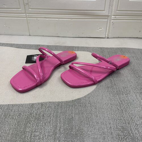 方头纯色外穿舒适平底细绳拖鞋