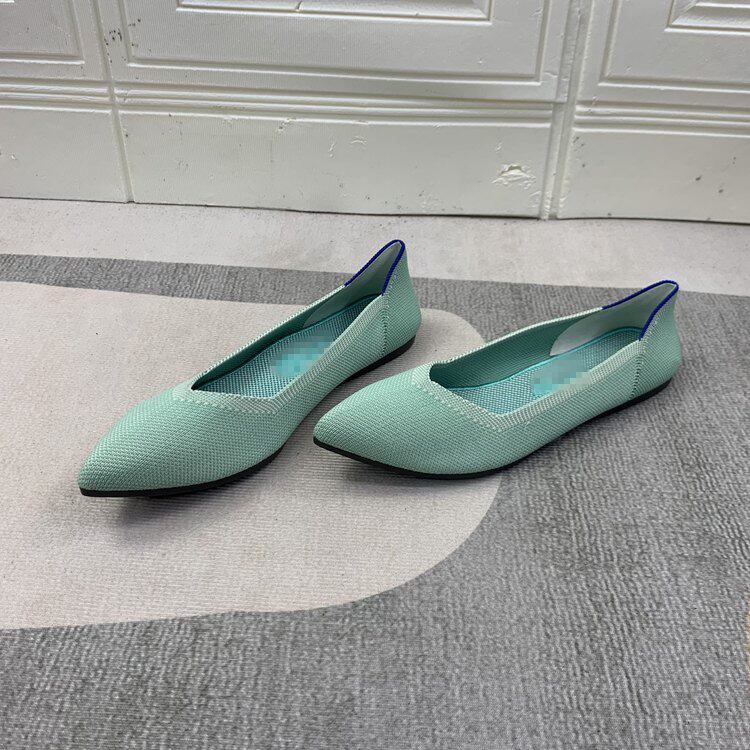 外贸原单时尚尖头平底针织单鞋日常出门舒适百搭款