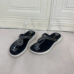 Lady Shoes 外贸原单女鞋新款时尚圆头厚底夹趾带钻人字拖鞋凉鞋