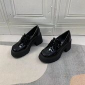 乐福鞋 外贸原单女鞋 圆头纯色简约百搭粗高跟防水台单鞋