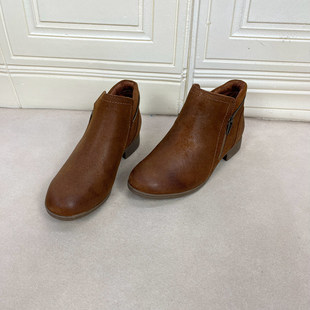 外贸原单女靴新款 百搭圆头纯色粗跟侧拉链短靴及踝靴切尔西靴 时尚