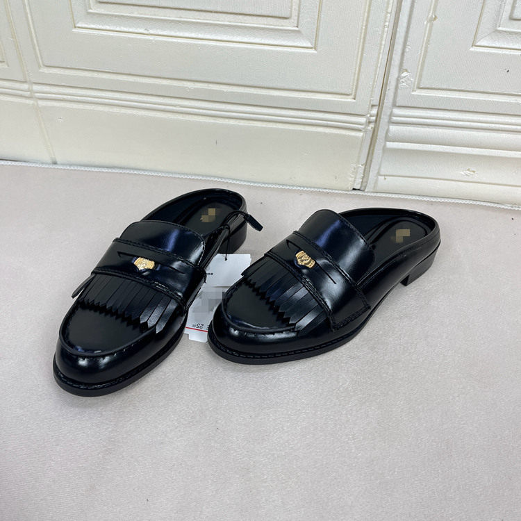 圆头平底流苏硬币半拖包头拖鞋