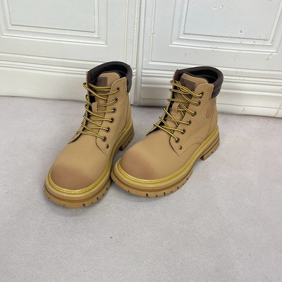 圆头纯色厚底加厚系带短靴登山靴