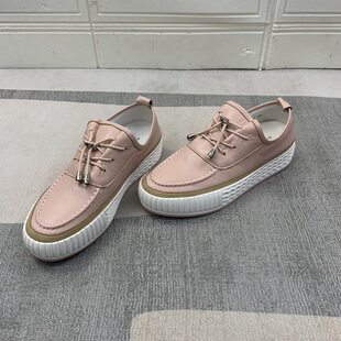 面真皮圆头抽绳松糕底一脚蹬舒适休闲百搭板鞋 鞋 新款 外贸原单女鞋