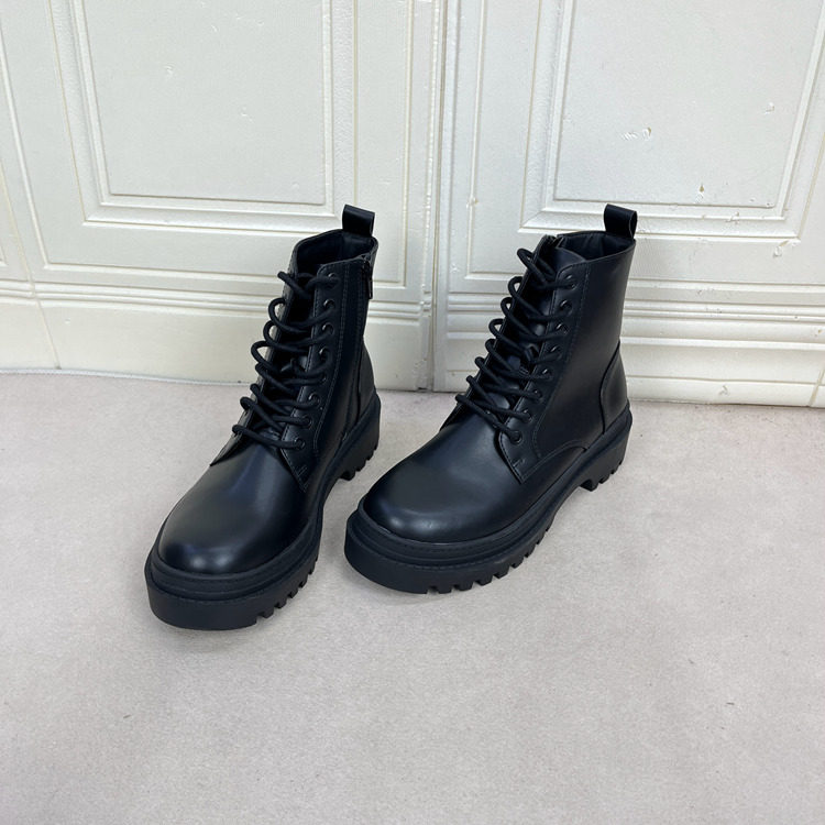 外贸原单男鞋新款时尚圆头厚底粗跟系带侧拉链舒适短靴百搭马丁靴