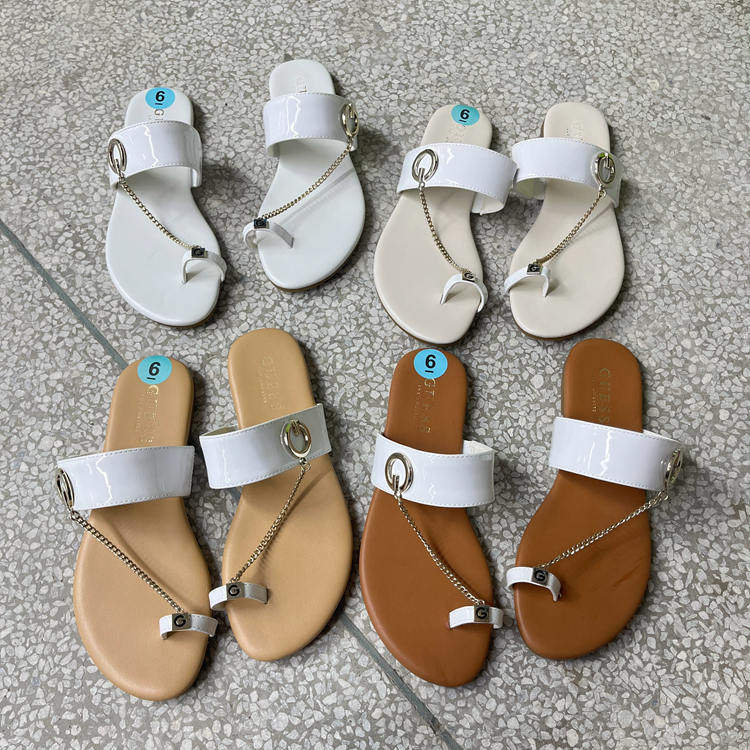 外贸原单shoes夏季时尚舒适夹趾拖鞋女百搭个性平跟带链条款