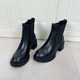 Lady 短靴 圆头纯色粗跟厚底套装 Shoes外贸原单女靴真皮新款 时尚