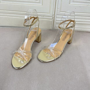 Shoes外贸原单女鞋 凉鞋 新款 圆头纯色粗跟交叉一字扣时装 时尚 Lady