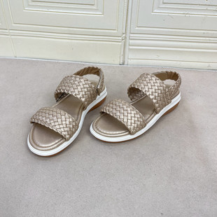 外贸原单女鞋 shoes圆头纯色时尚 厚底魔术贴编织凉鞋 百搭平底鞋