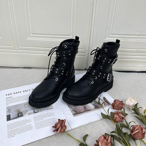 圆头厚底机车系带户外复古马丁靴