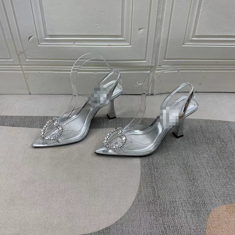 外贸原单新款爆款尖头爱心水钻银色透明细高跟粉色时尚气质款凉鞋