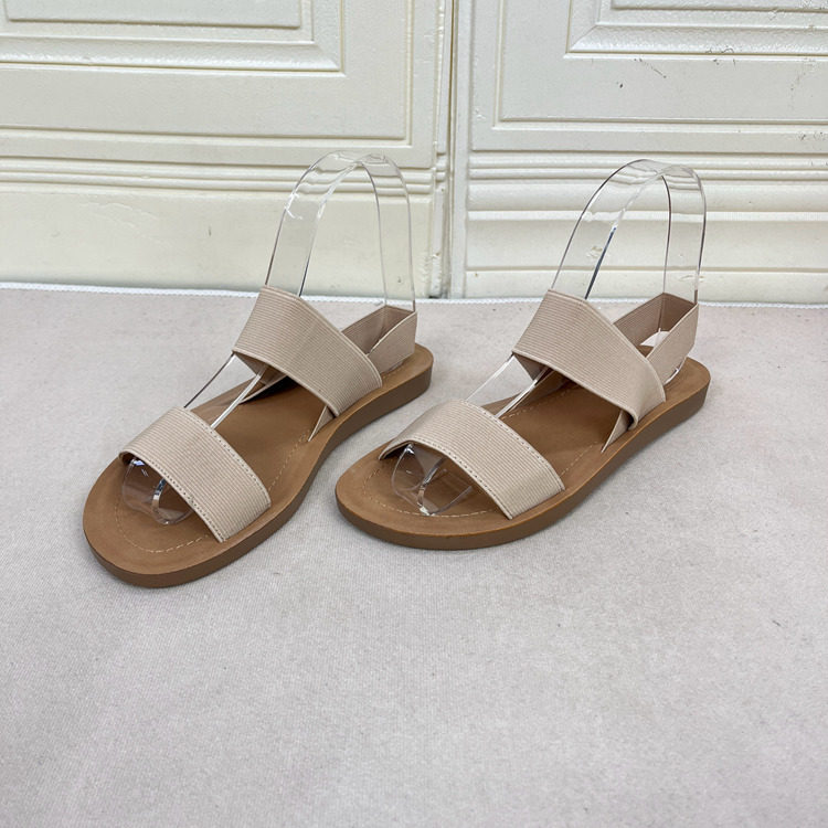 外贸原单女鞋shoes时尚圆头纯色粗绳弹力布百搭平底两穿凉鞋拖鞋