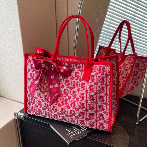 红色结婚新娘包大容量通勤托特包