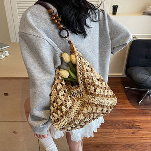 夏天大容量编织包包女2025新款海边度假草编包百搭小众单肩托特包