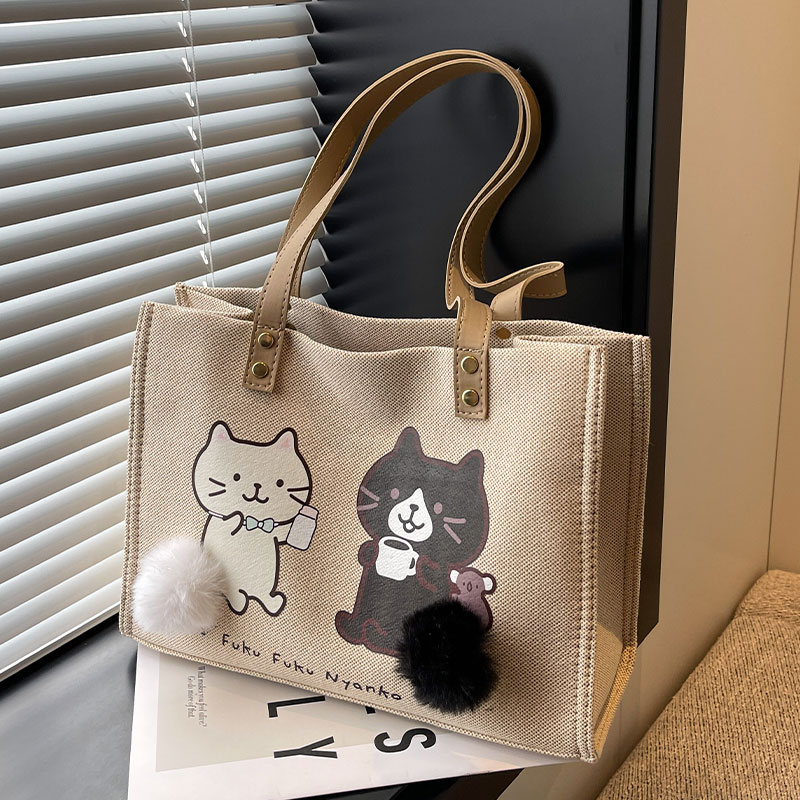 可爱大容量帆布托特包女2025新款包包休闲单肩包百搭大学生上课包