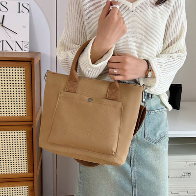 加厚多口袋日系托特帆布包