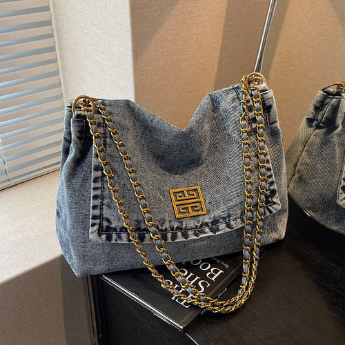 牛仔布通勤包大容量上课托特包