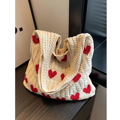 腋下编织包爱心单肩托特包
