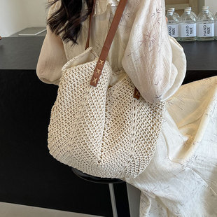度假风草编包包女大容量2025新款时尚百搭海边编织单肩通勤托特包