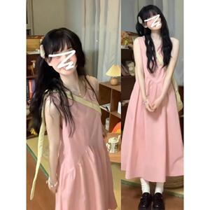 法式气质小个子粉色无袖吊带连衣裙子女装2026新款夏季高级感长裙