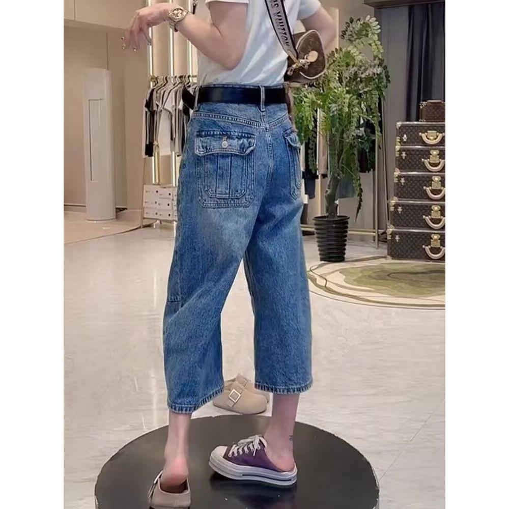 高腰显瘦工装弯刀牛仔裤女春季裤子宽松直筒阔腿裤香蕉镰刀裤春款