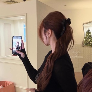 Bellar/larmood日杂古早风黑色绝美复古少女蝴蝶结圆片香蕉抓夹