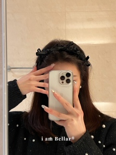 Bellar / 韩国 黑色蝴蝶结波点 甜美少女高颅顶精致质感发箍