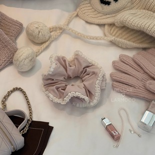 Bellar/larmood限量Vintage灰雾粉甜美复古少女甜美蕾丝花边发圈