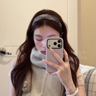 Bellar/larmood Vintage 灰绿bbr经典复古格纹少女学院风爱心发箍